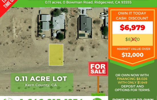 27% BELOW MARKET VALUE! BUILD YOUR DREAM RESIDENCE ON A 0.11 ACRE LOT IN RIDGECREST, CA! Growing Kern County is excellent for investments or homes!