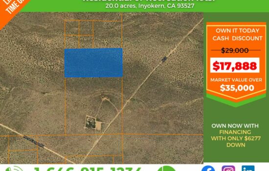 20 Acre Lot in Kern County is excellent for Investment, Farm or Homes!